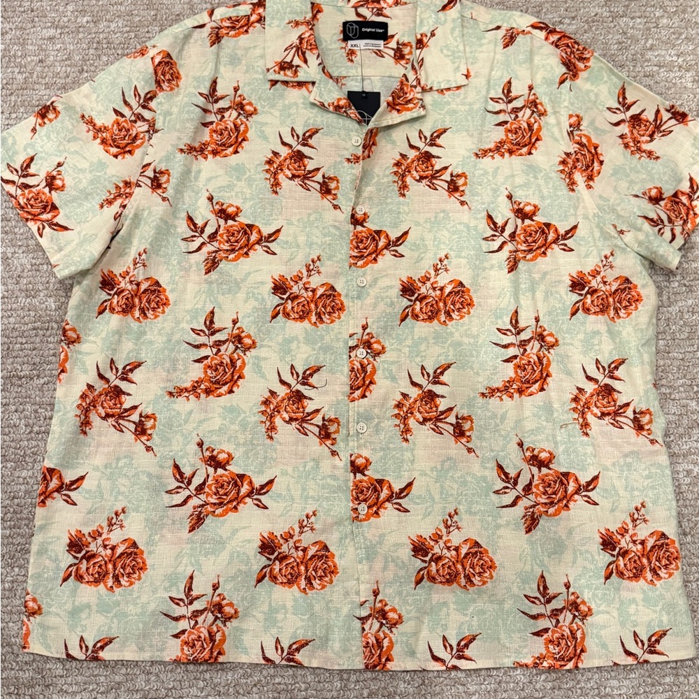 Goodfellow & Co Men's Floral Button Down Shirt - Orange and Cream